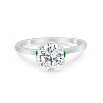Simulated Emerald Accent Cubic Zirconia 925 Sterling Silver Wedding Ring